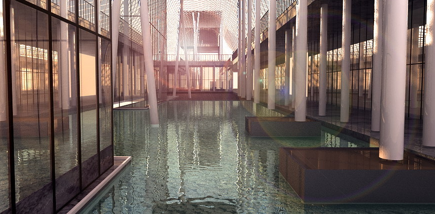 3dsmax建筑效果图作品-下午的水建筑