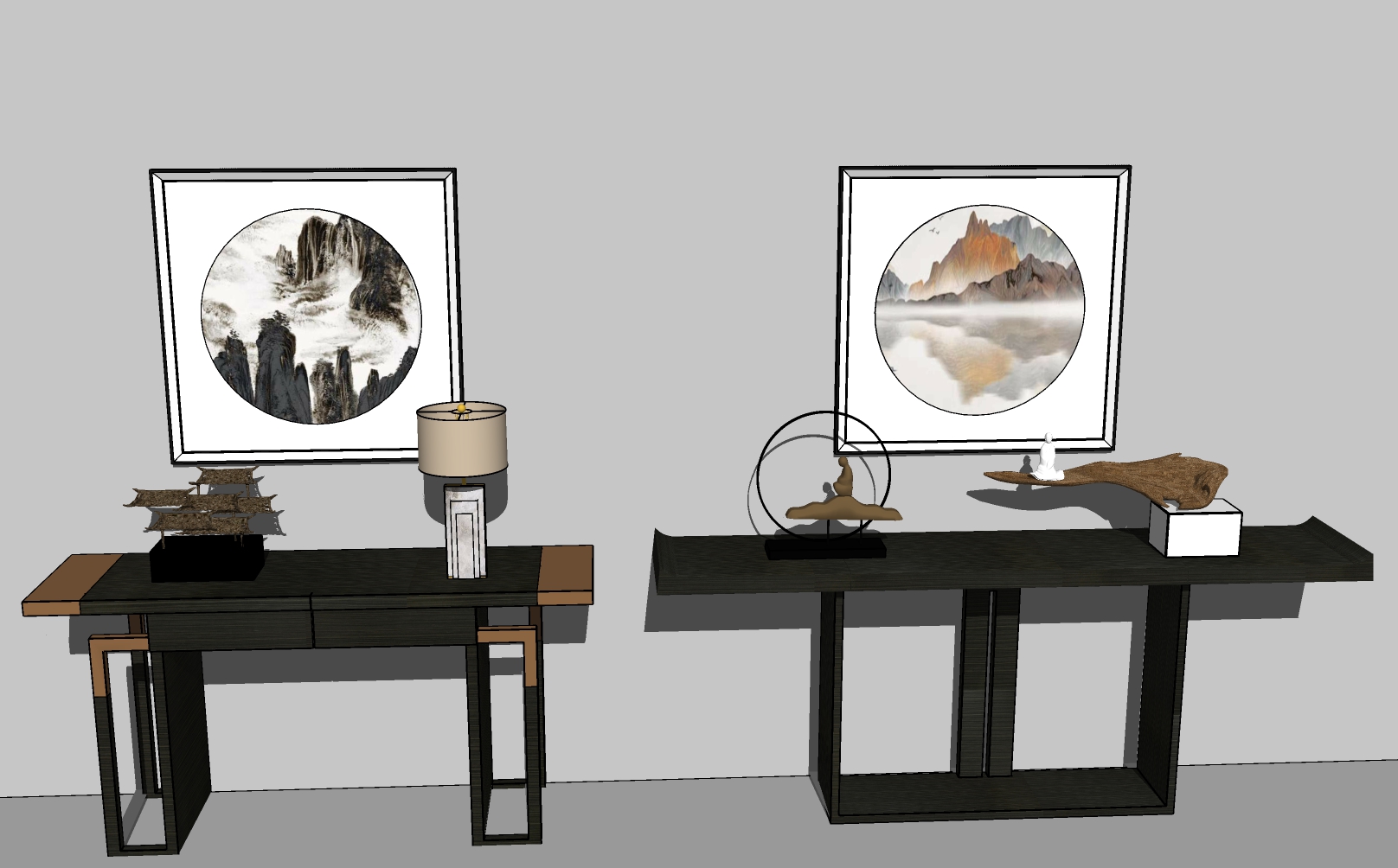 中式条案、边柜SketchUp模型下载