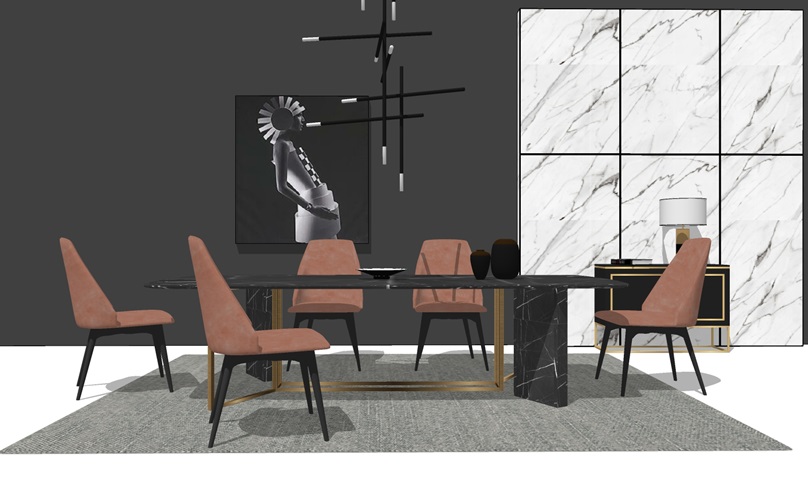 餐厅组合餐椅Sketchup模型下载