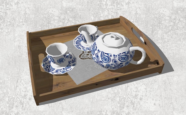 中式茶具SketchUp草图大师模型下载